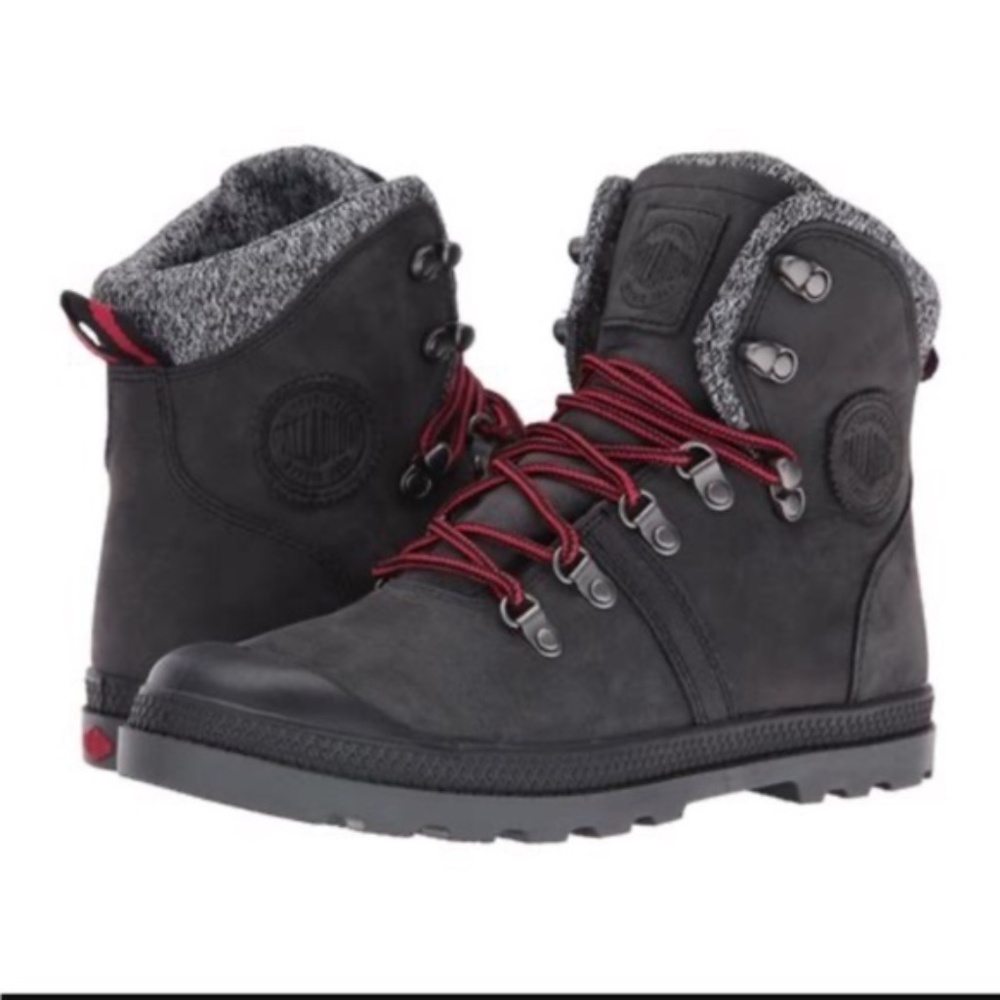 Palladium Black and Grey Boots with Red Laces